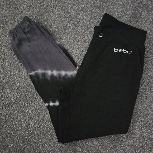 BEBE SPORT dark gray SWEATPANTS tie-dye WHITE light gray POCKETS - Picture 2 of 11